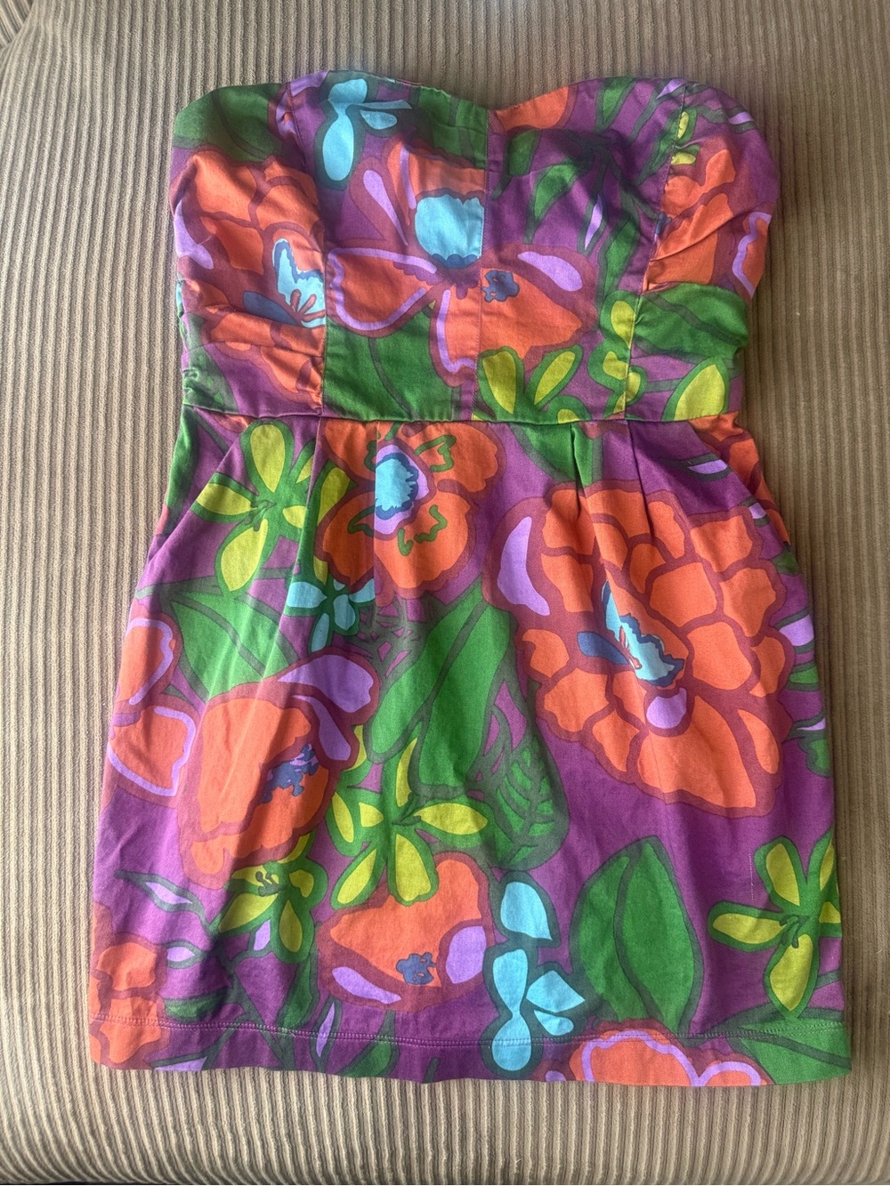 Girls' Strapless Floral Dress in Purple & Orange